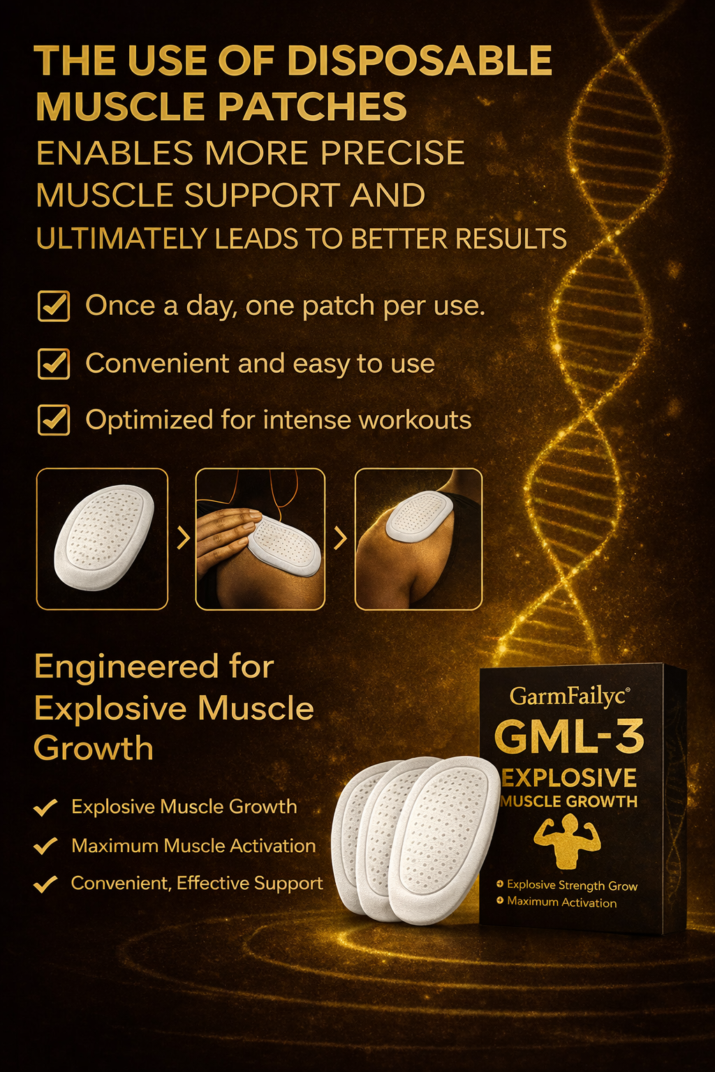 Official Store | GarmFailyc® 💪 GML-3 Disposable Muscle Patches (Just once a day, visible gains in 7 days) ✅ For skinny body, low muscle mass, poor strength, slow recovery, hormonal imbalances, and more.